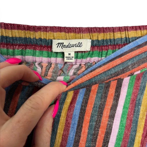 Madewell Rainbow Stripe Overlay Faux Wrap Midi Skirt Linen Cotton Retro Medium - Picture 5 of 12